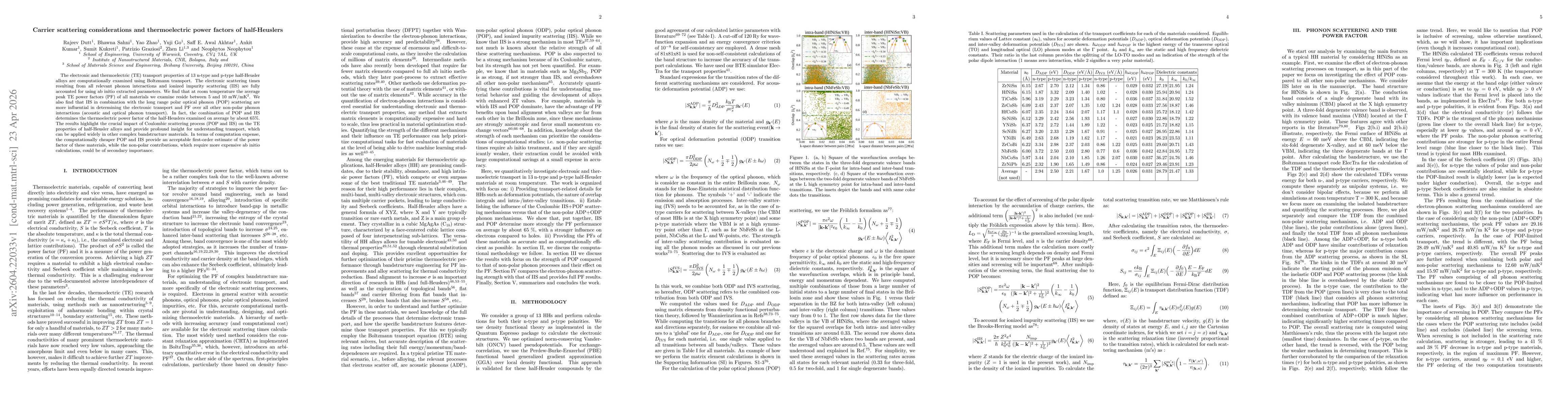 Thumbnail for Carrier scattering considerations and thermoelectric power factors of half-Heuslers
