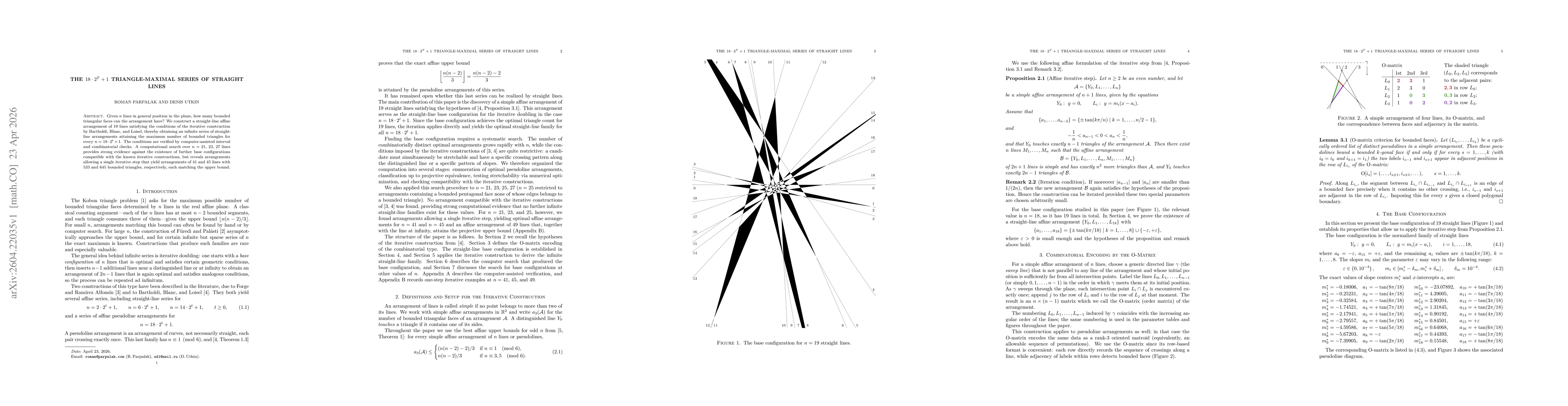 Thumbnail for The $18\cdot 2^t+1$ Triangle-Maximal Series of Straight Lines