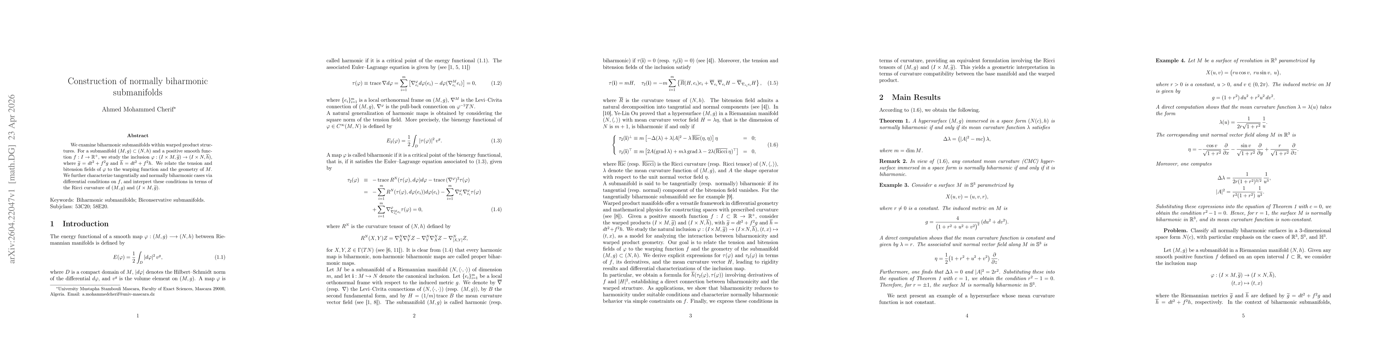 Thumbnail for Construction of normally biharmonic submanifolds
