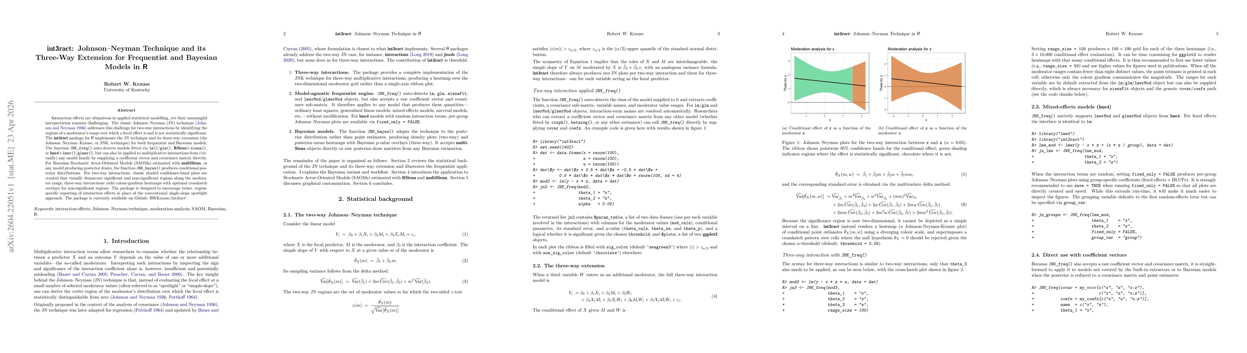 Thumbnail for int3ract: Johnson-Neyman Technique and its Three-Way Extension for Frequentist and Bayesian Models in R