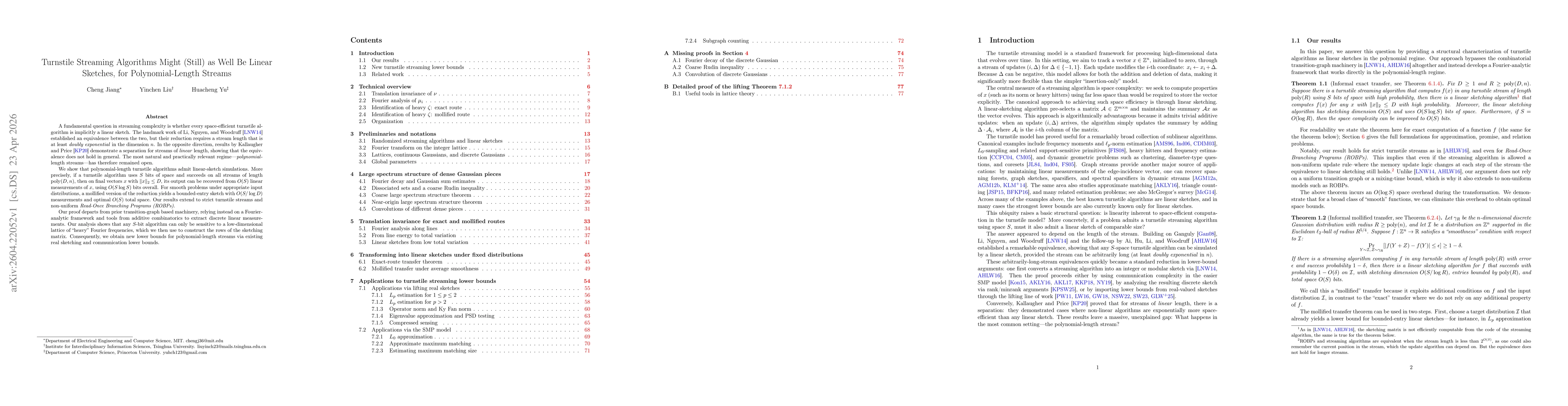 Thumbnail for Turnstile Streaming Algorithms Might (Still) as Well Be Linear Sketches, for Polynomial-Length Streams