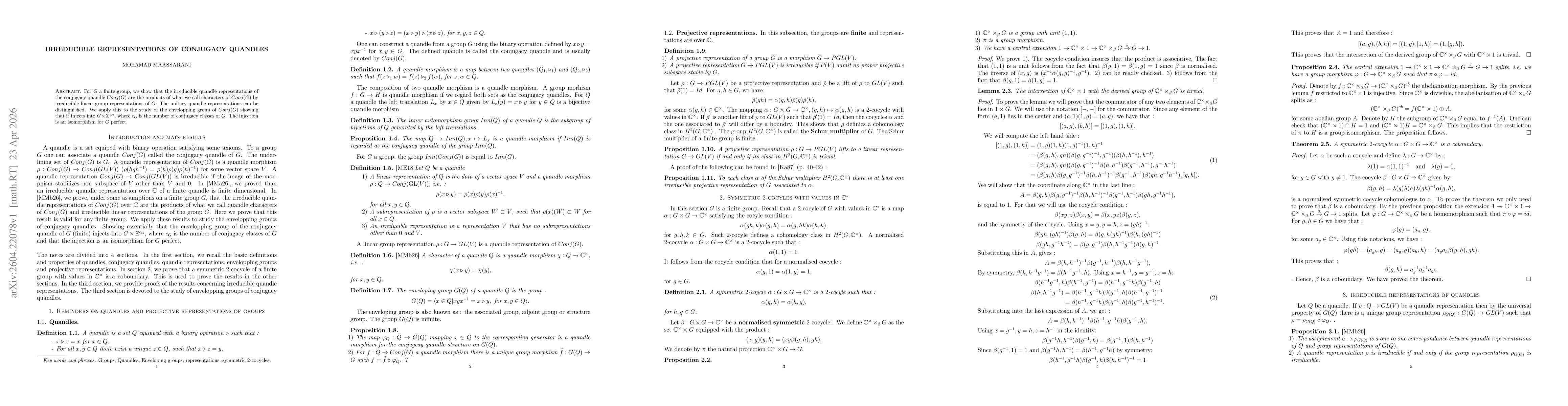 Thumbnail for Irreducible representations of conjugacy quandles