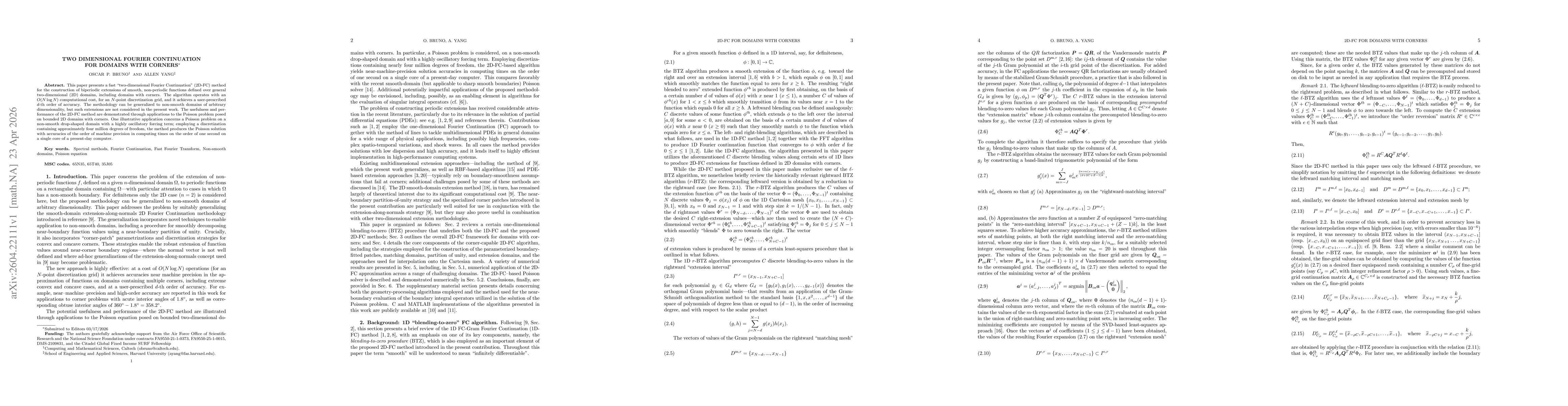 Thumbnail for Two Dimensional Fourier Continuation for Domains with Corners