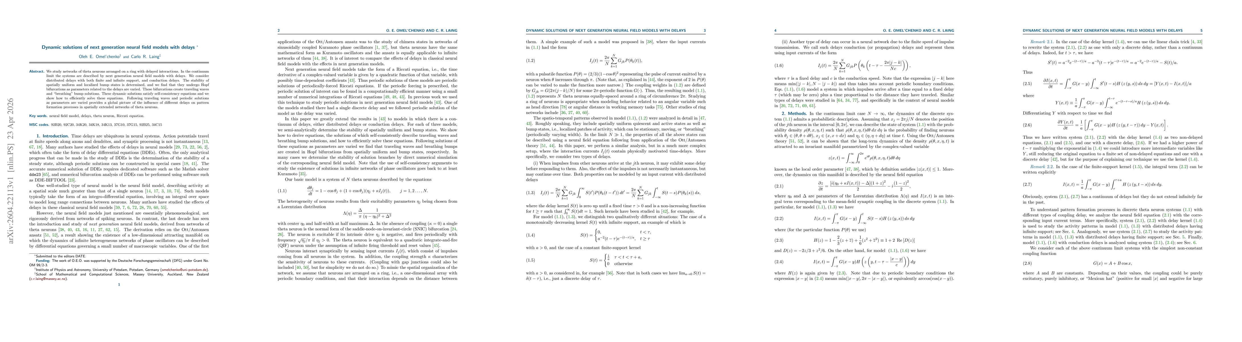 Thumbnail for Dynamic solutions of next generation neural field models with delays