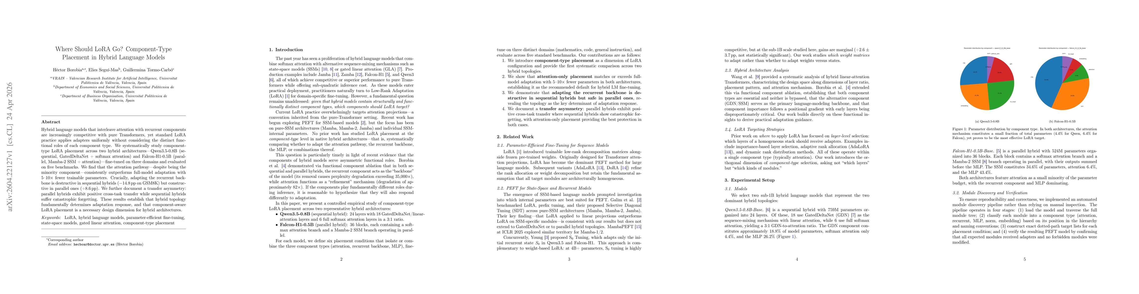 Thumbnail for Where Should LoRA Go? Component-Type Placement in Hybrid Language Models