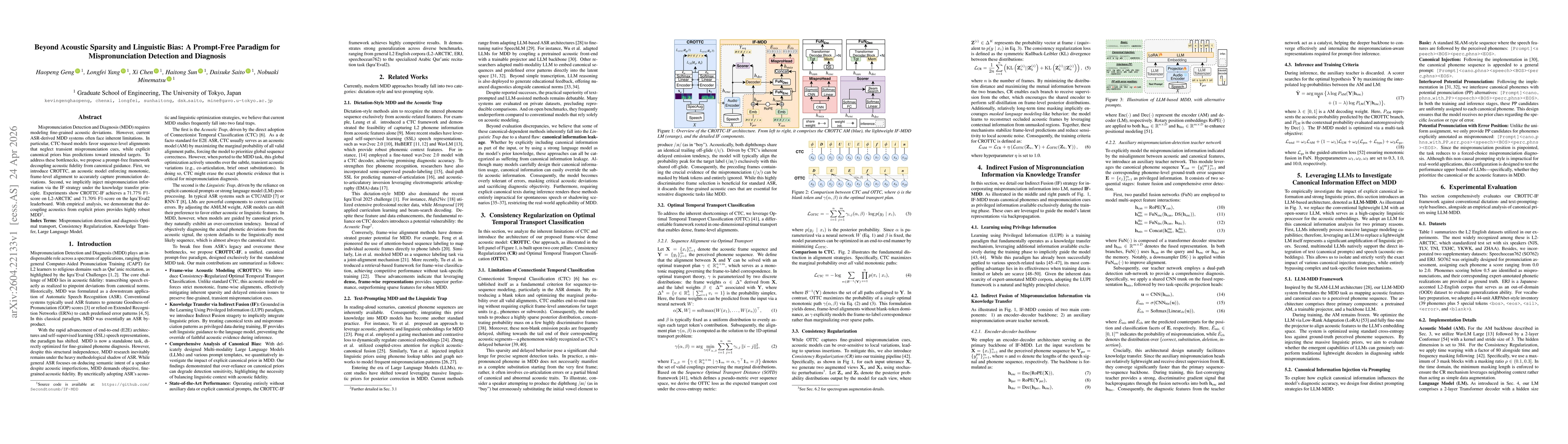 Thumbnail for Beyond Acoustic Sparsity and Linguistic Bias: A Prompt-Free Paradigm for Mispronunciation Detection and Diagnosis
