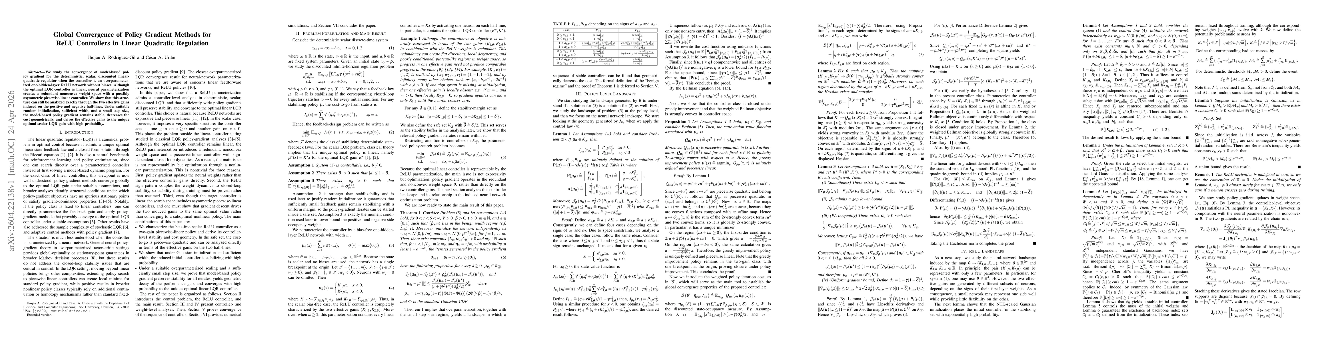 Thumbnail for Global Convergence of Policy Gradient Methods for ReLU Controllers in Linear Quadratic Regulation