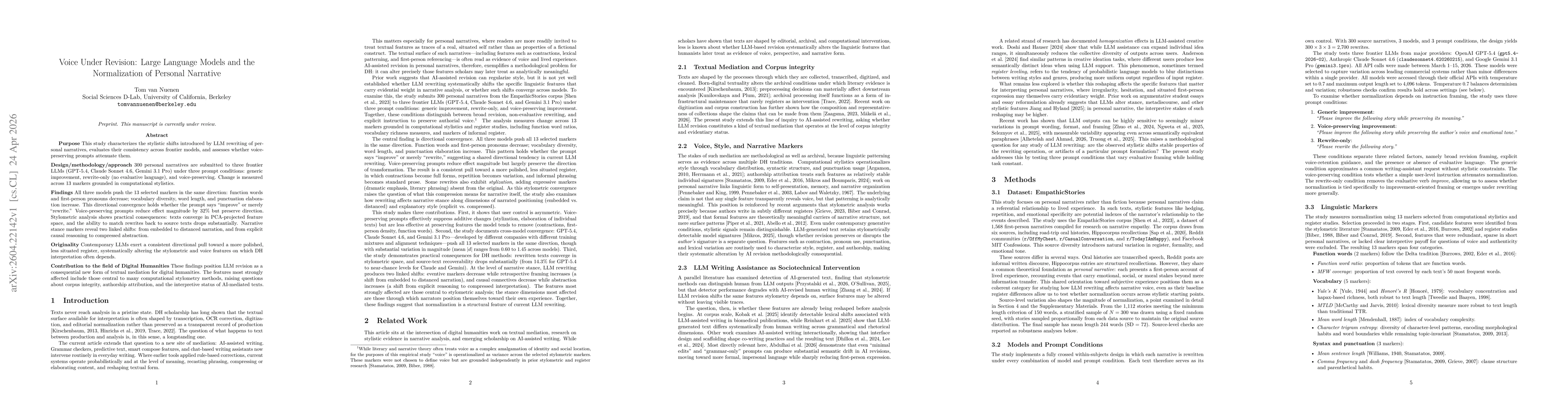 Thumbnail for Voice Under Revision: Large Language Models and the Normalization of Personal Narrative