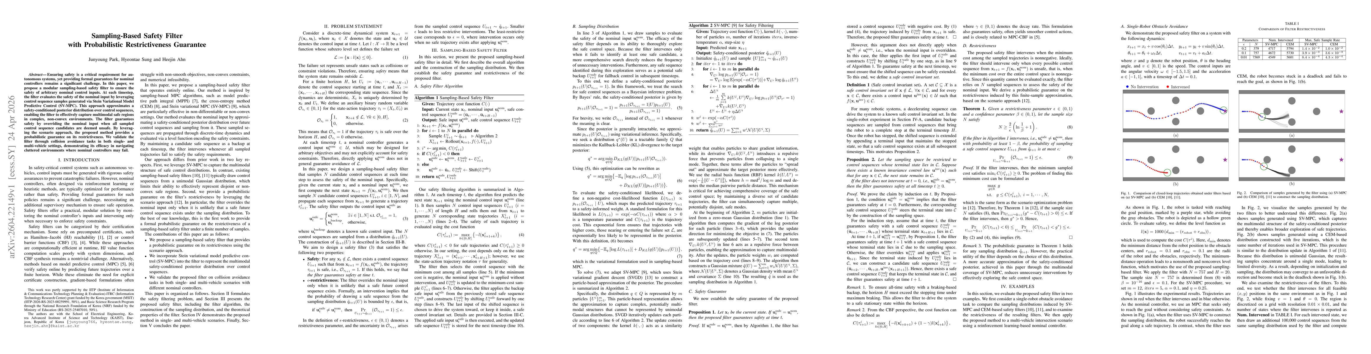Thumbnail for Sampling-Based Safety Filter with Probabilistic Restrictiveness Guarantee