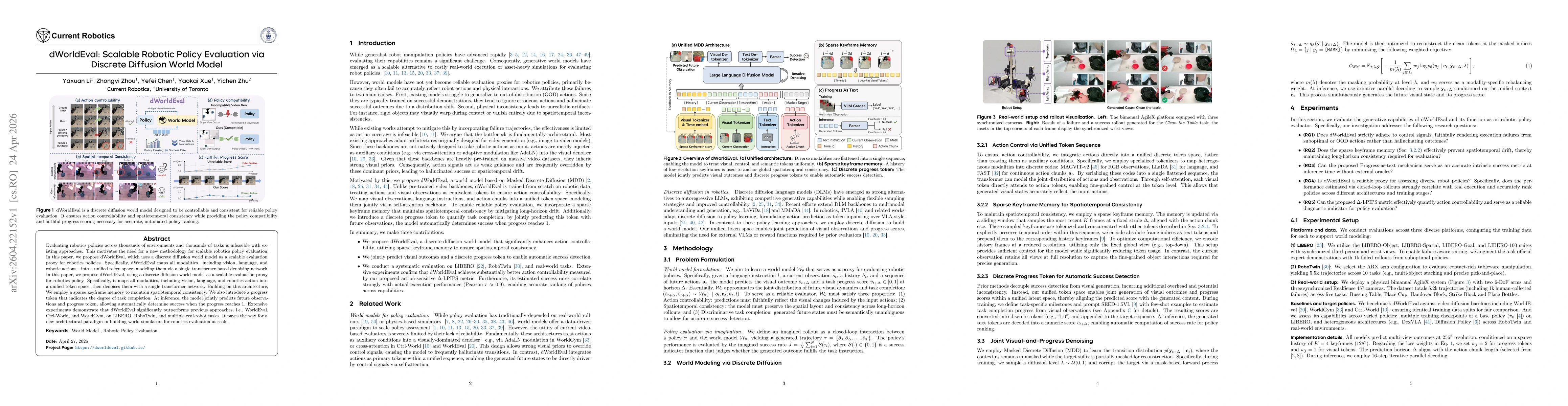Thumbnail for dWorldEval: Scalable Robotic Policy Evaluation via Discrete Diffusion World Model