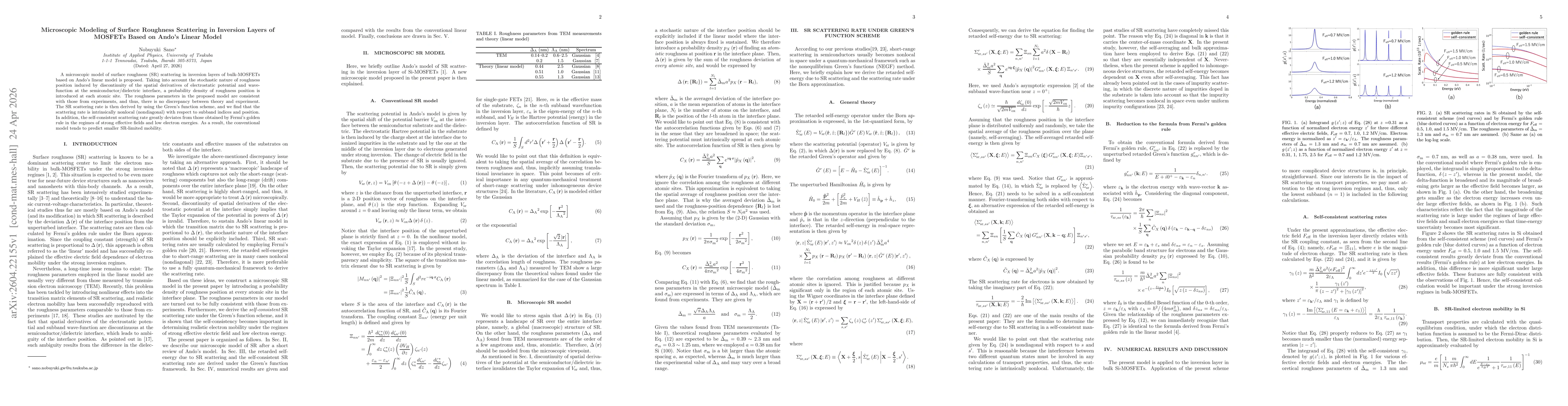 Thumbnail for Microscopic Modeling of Surface Roughness Scattering in Inversion Layers of MOSFETs Based on Ando's Linear Model