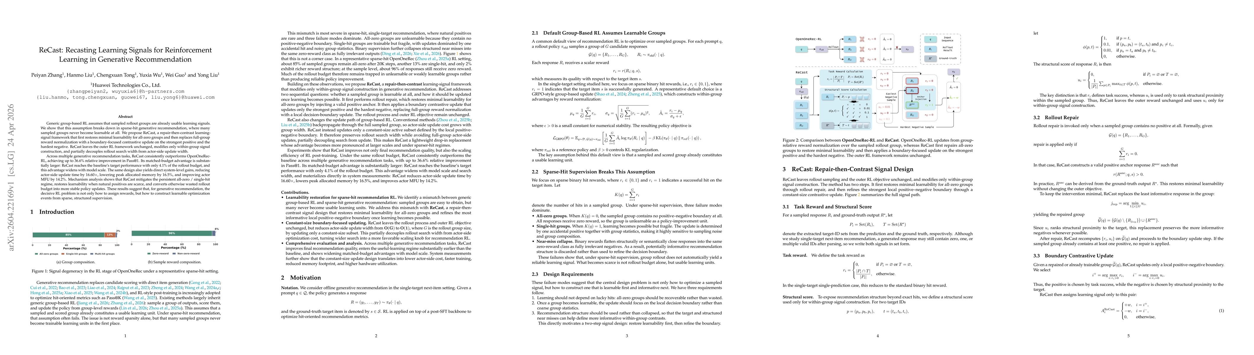 Thumbnail for ReCast: Recasting Learning Signals for Reinforcement Learning in Generative Recommendation