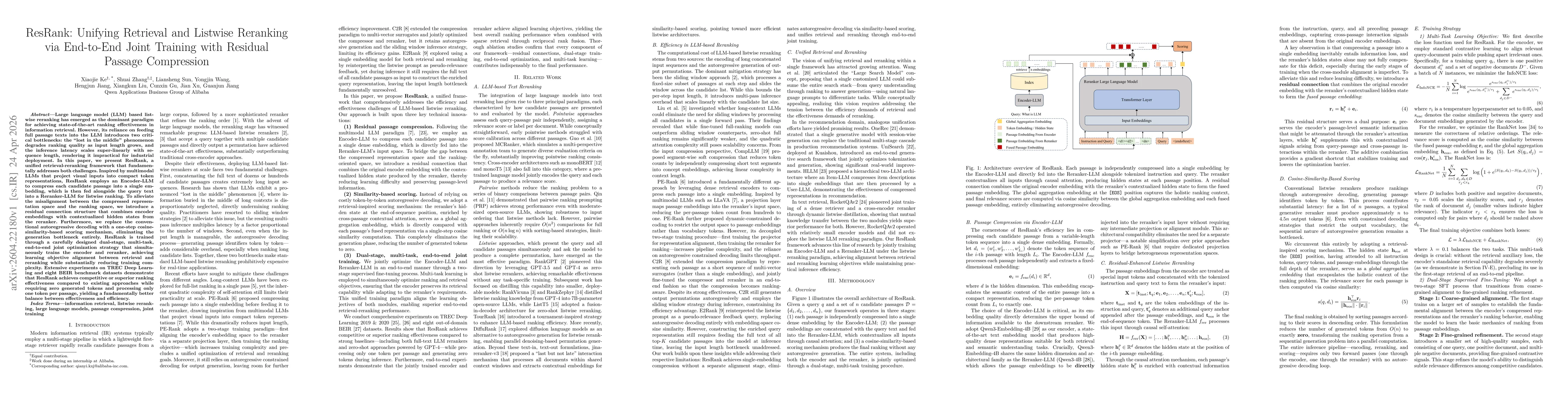 Thumbnail for ResRank: Unifying Retrieval and Listwise Reranking via End-to-End Joint Training with Residual Passage Compression