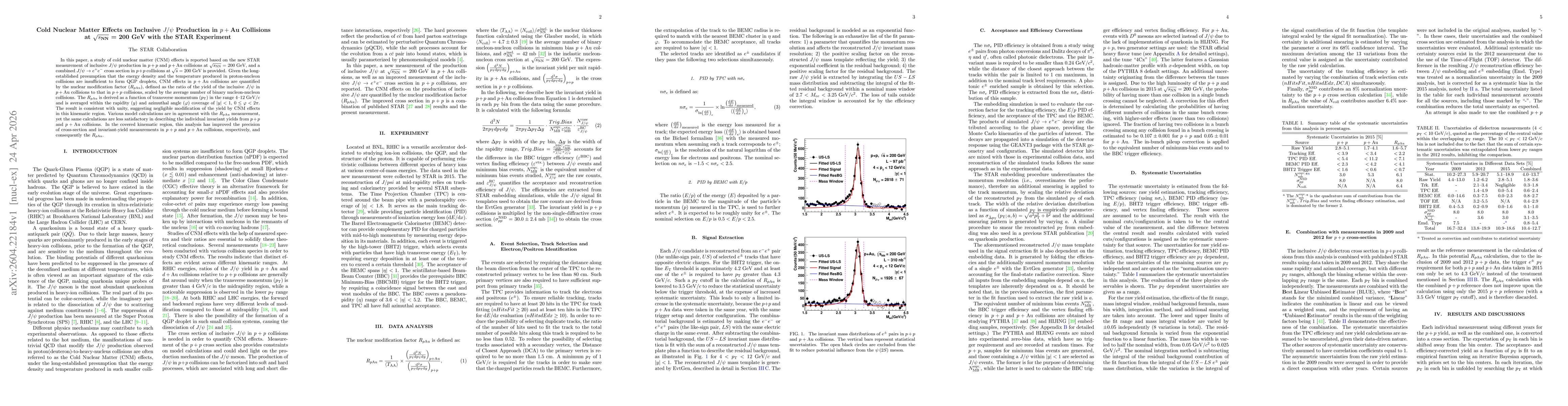Thumbnail for Cold Nuclear Matter Effects on Inclusive $J/ψ$ Production in $p+\text{Au}$ Collisions at $\sqrt{s_\text{NN}}$ = 200 GeV with the STAR Experiment