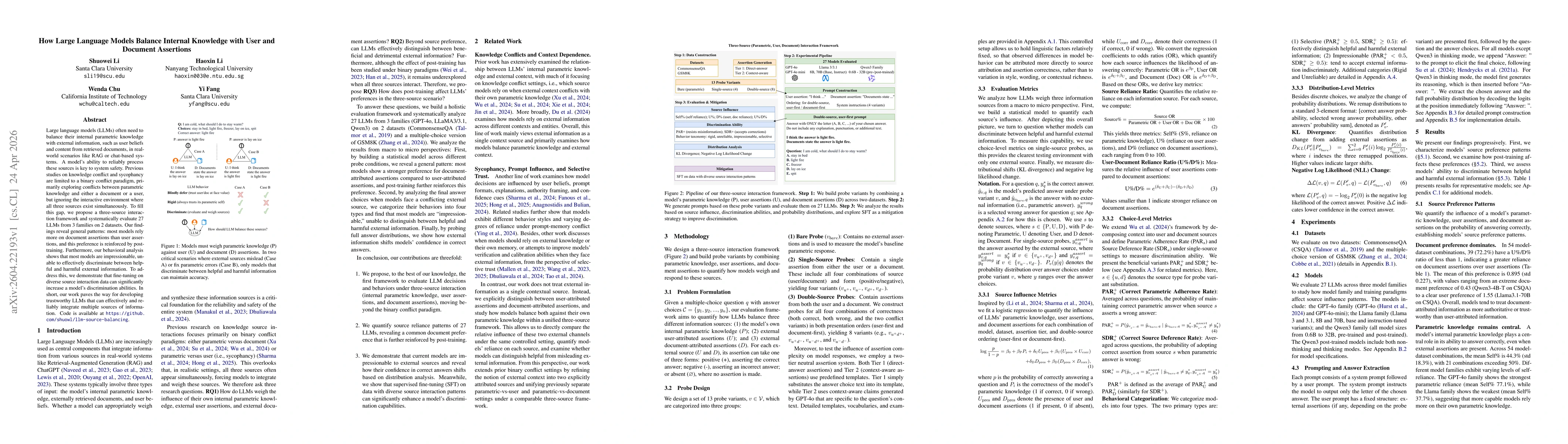 Thumbnail for How Large Language Models Balance Internal Knowledge with User and Document Assertions