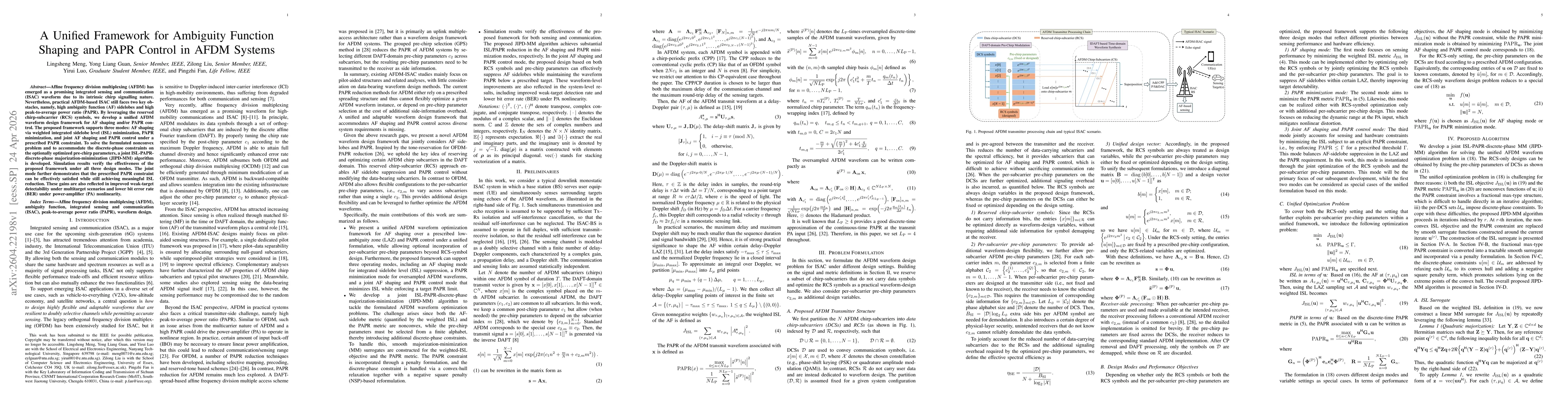 Thumbnail for A Unified Framework for Ambiguity Function Shaping and PAPR Control in AFDM Systems