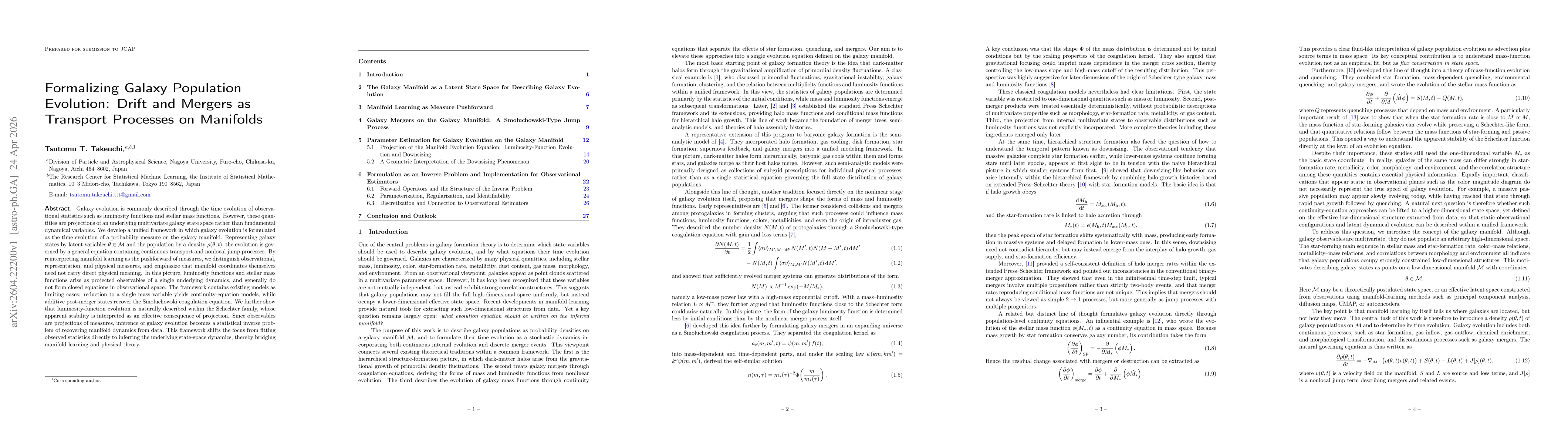 Thumbnail for Formalizing Galaxy Population Evolution: Drift and Mergers as Transport Processes on Manifolds