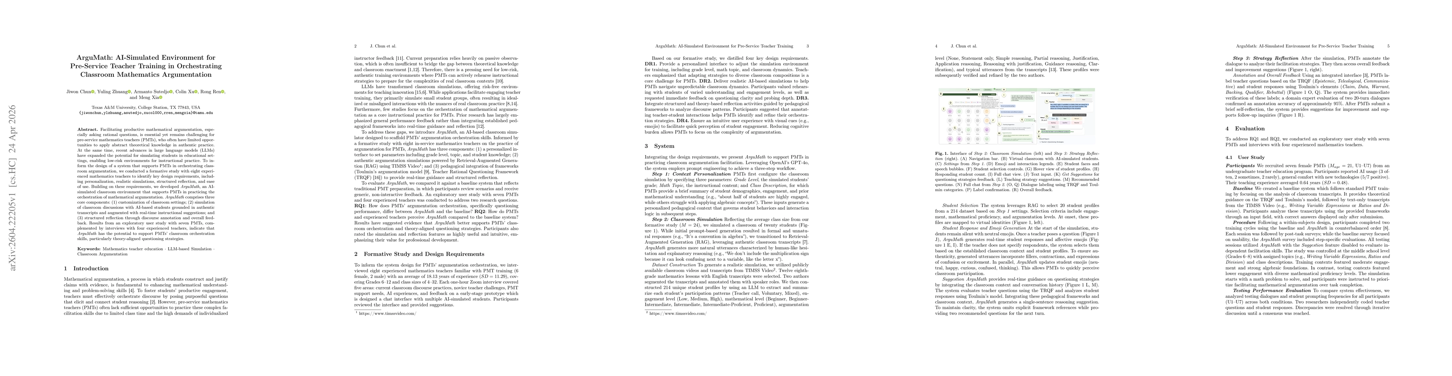 Thumbnail for ArguMath: AI-Simulated Environment for Pre-Service Teacher Training in Orchestrating Classroom Mathematics Argumentation