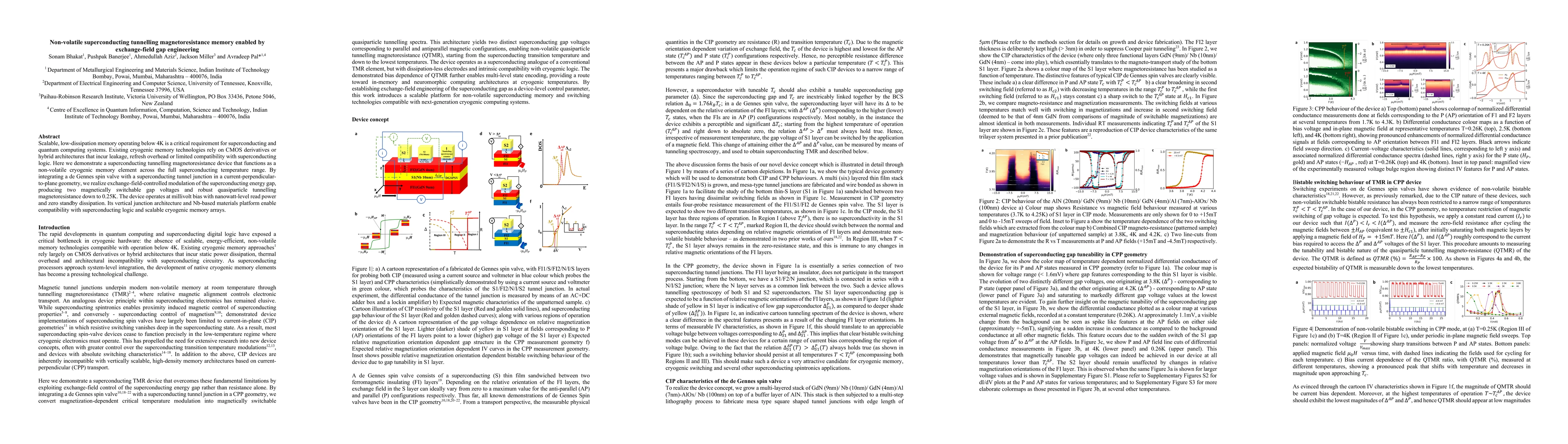 Thumbnail for Non-volatile superconducting tunnelling magnetoresistance memory enabled by exchange-field gap engineering