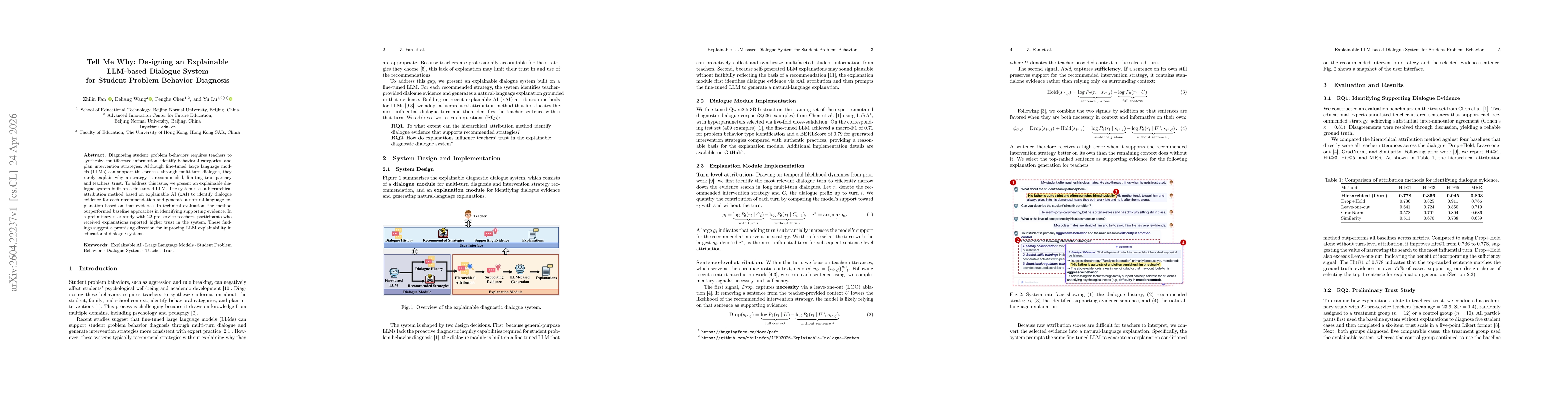 Thumbnail for Tell Me Why: Designing an Explainable LLM-based Dialogue System for Student Problem Behavior Diagnosis