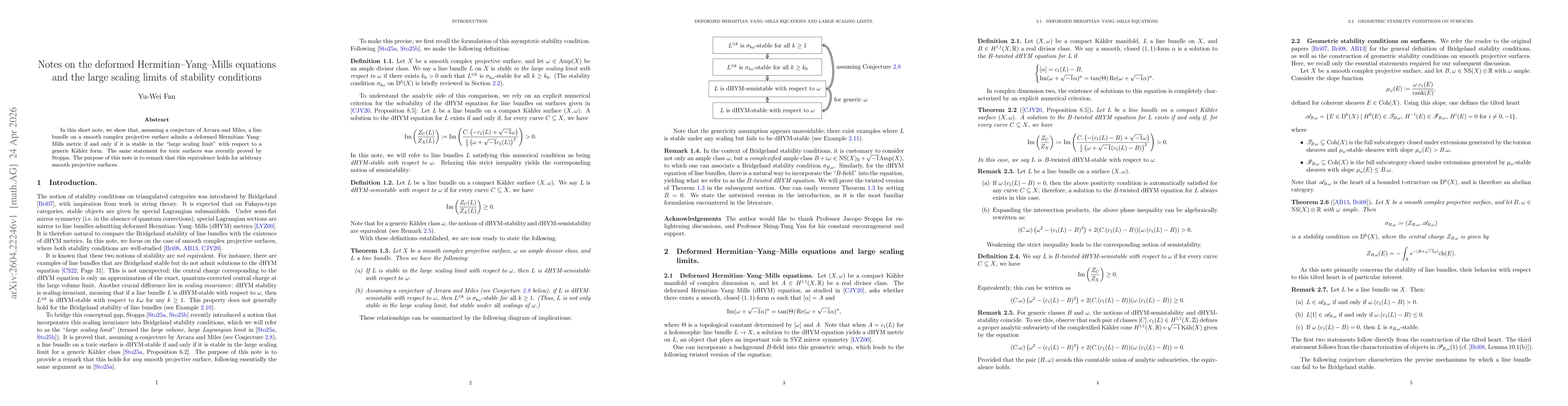 Thumbnail for Notes on the deformed Hermitian-Yang-Mills equations and the large scaling limits of stability conditions