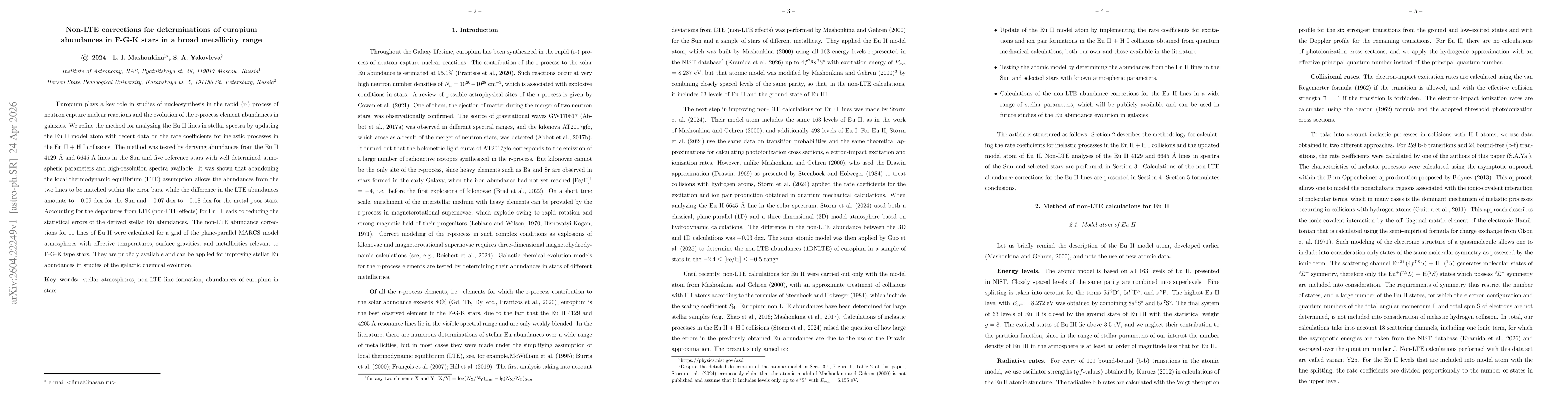 Thumbnail for Non-LTE corrections for determinations of europium abundances in F-G-K stars in a broad metallicity range