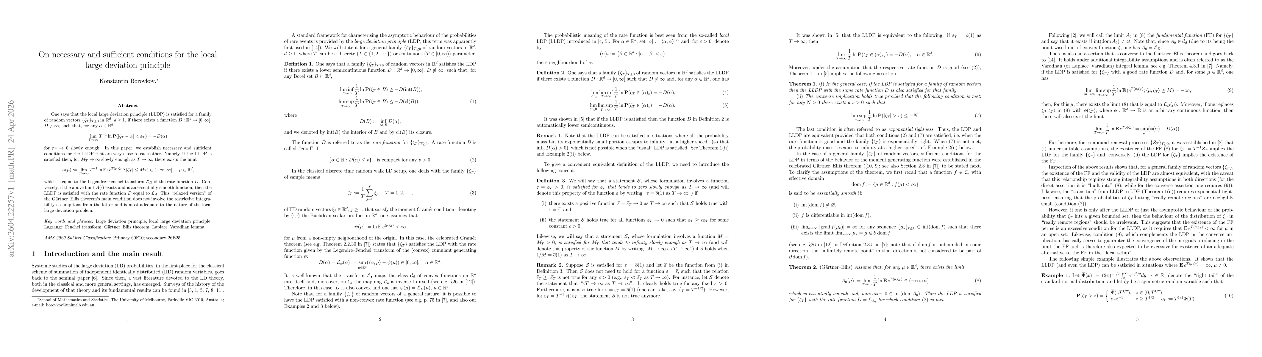 Thumbnail for On necessary and sufficient conditions for the local large deviation principle