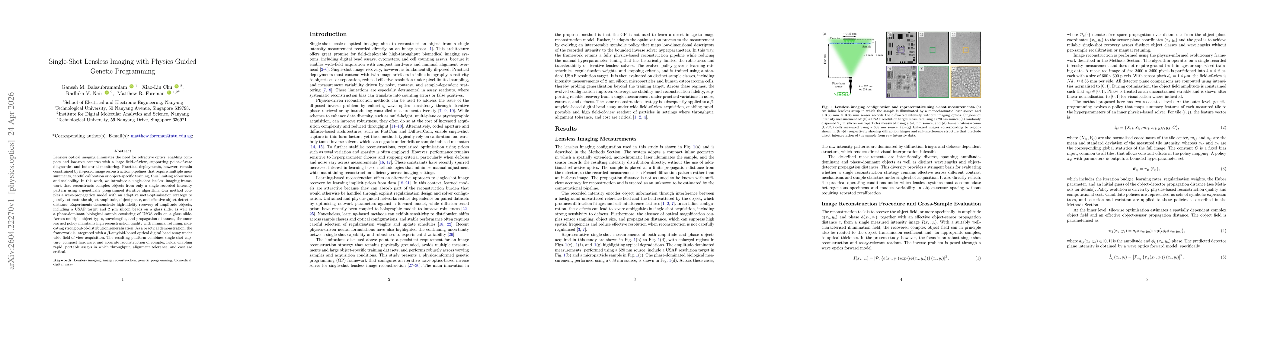 Thumbnail for Single-Shot Lensless Imaging with Physics Guided Genetic Programming