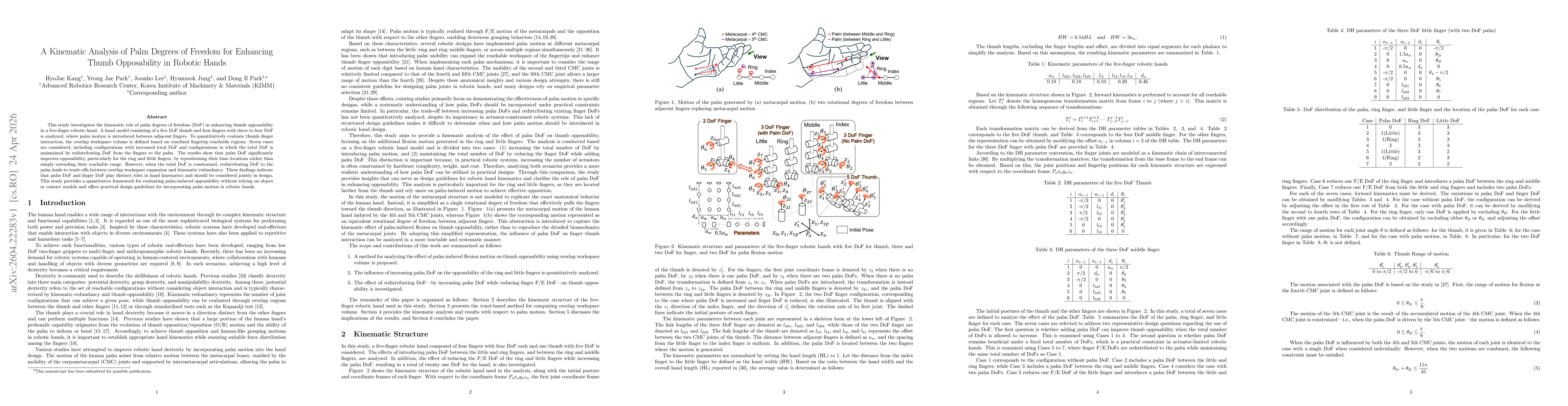 Thumbnail for A Kinematic Analysis of Palm Degrees of Freedom for Enhancing Thumb Opposability in Robotic Hands