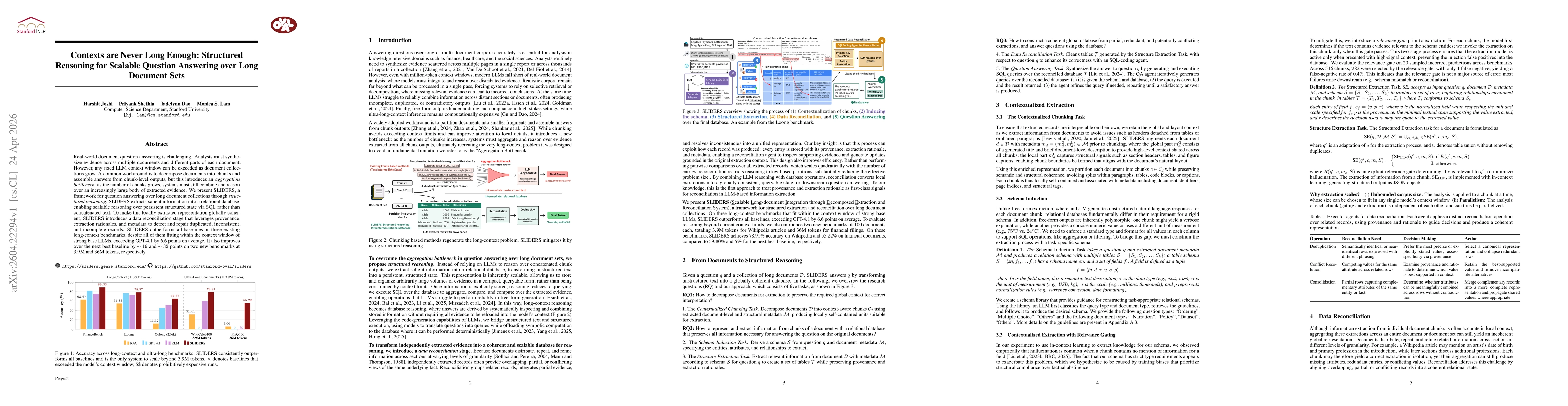 Thumbnail for Contexts are Never Long Enough: Structured Reasoning for Scalable Question Answering over Long Document Sets