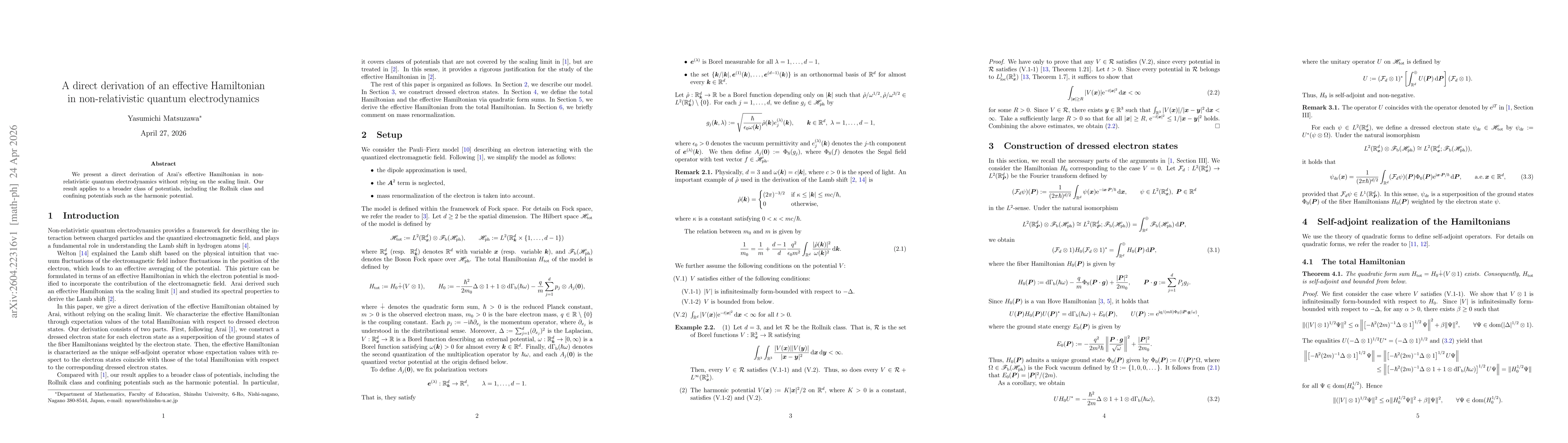 Thumbnail for A direct derivation of an effective Hamiltonian in non-relativistic quantum electrodynamics