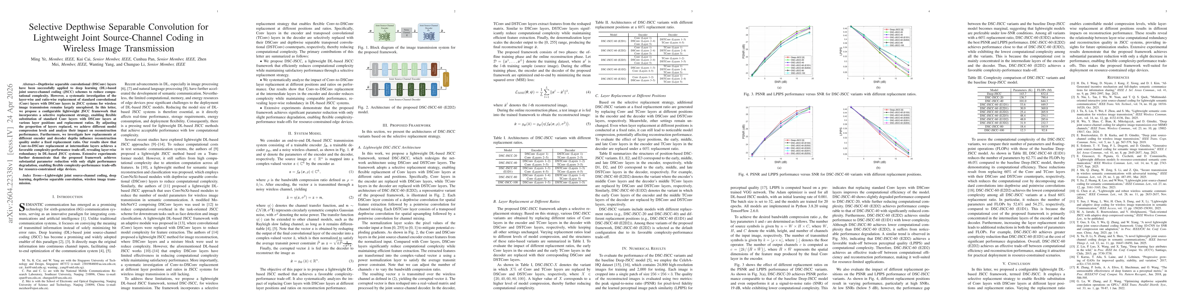 Thumbnail for Selective Depthwise Separable Convolution for Lightweight Joint Source-Channel Coding in Wireless Image Transmission