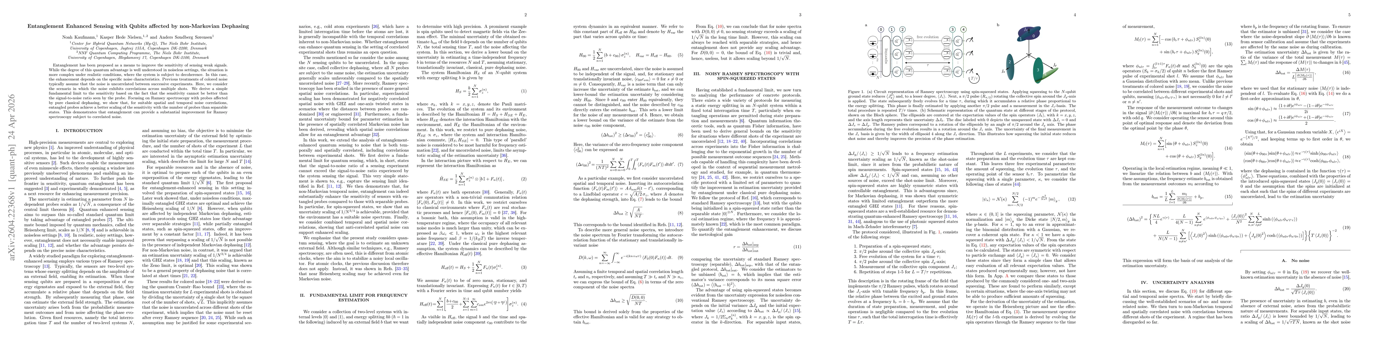 Thumbnail for Entanglement Enhanced Sensing with Qubits affected by non-Markovian Dephasing