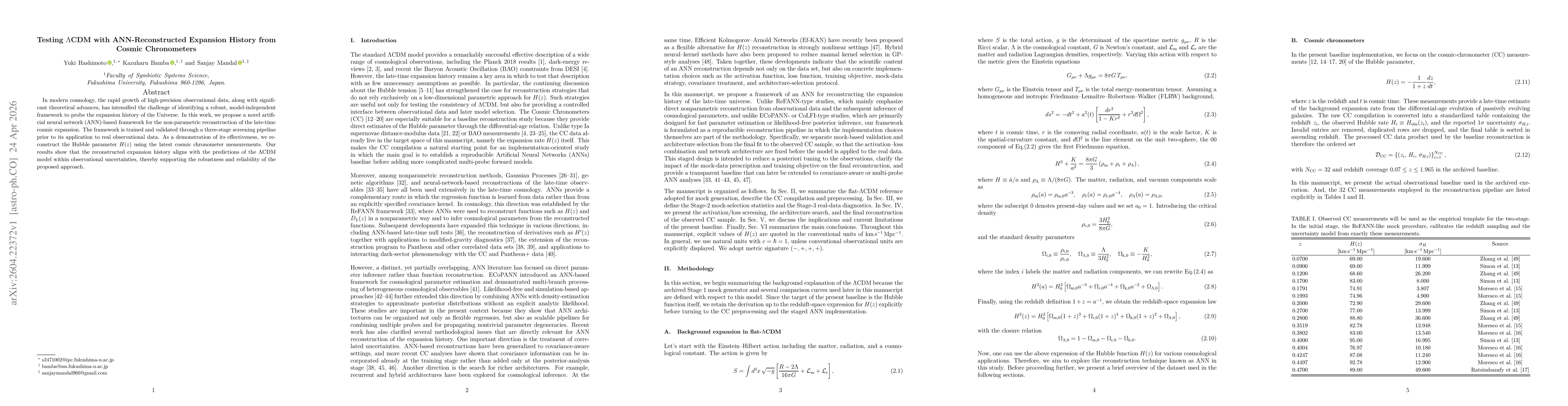 Thumbnail for Testing $Λ$CDM with ANN-Reconstructed Expansion History from Cosmic Chronometers