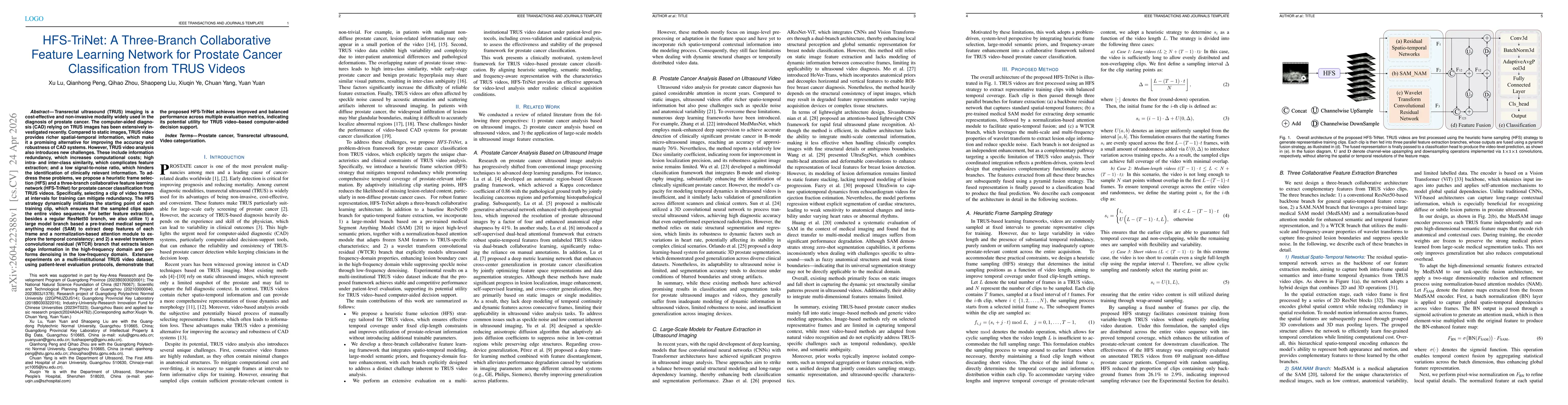Thumbnail for HFS-TriNet: A Three-Branch Collaborative Feature Learning Network for Prostate Cancer Classification from TRUS Videos