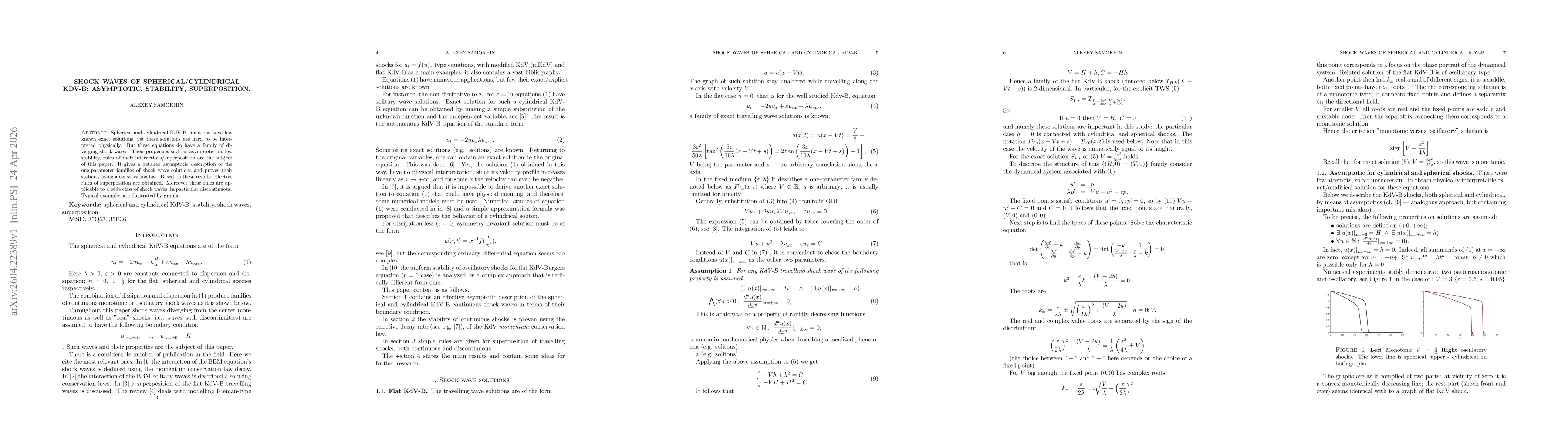Thumbnail for Shock waves of spherical/cylindrical KdV-B: Asymptotic, stability, superposition