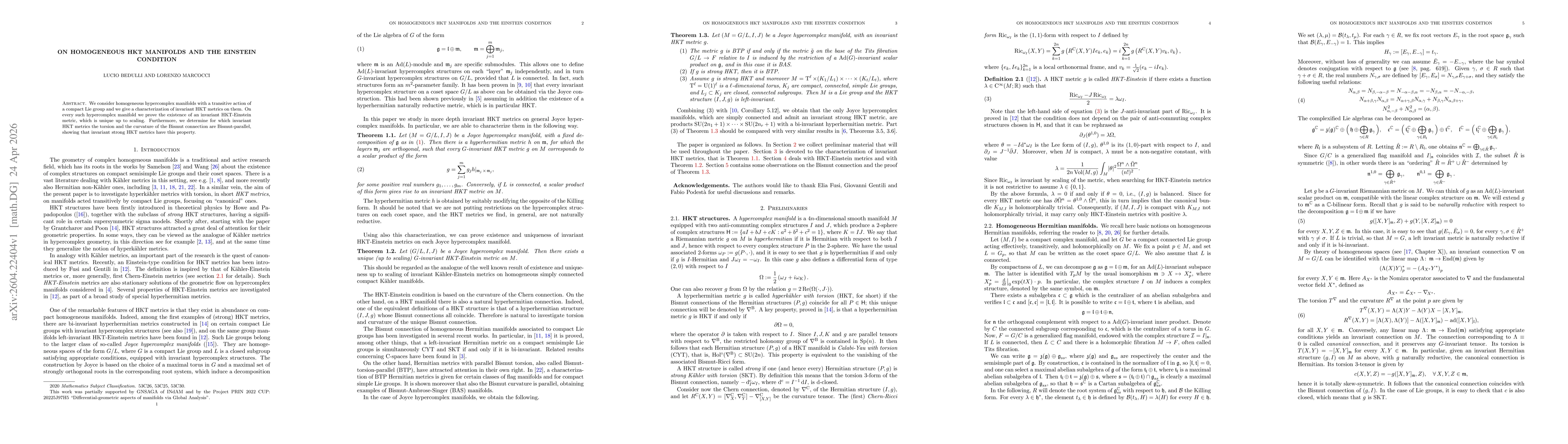 Thumbnail for On homogeneous HKT manifolds and the Einstein condition