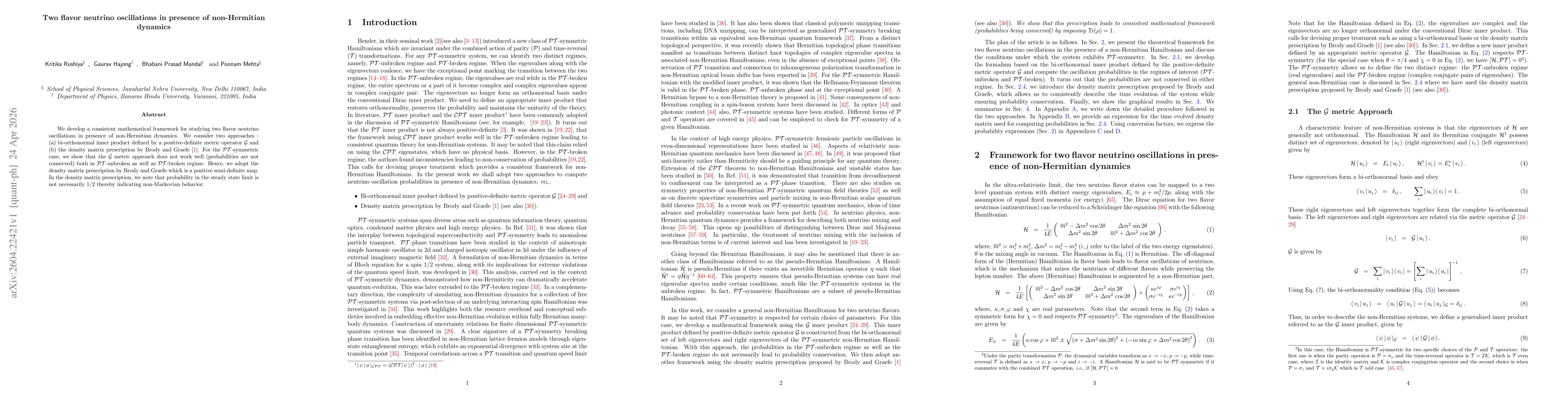 Thumbnail for Two flavor neutrino oscillations in presence of non-Hermitian dynamics
