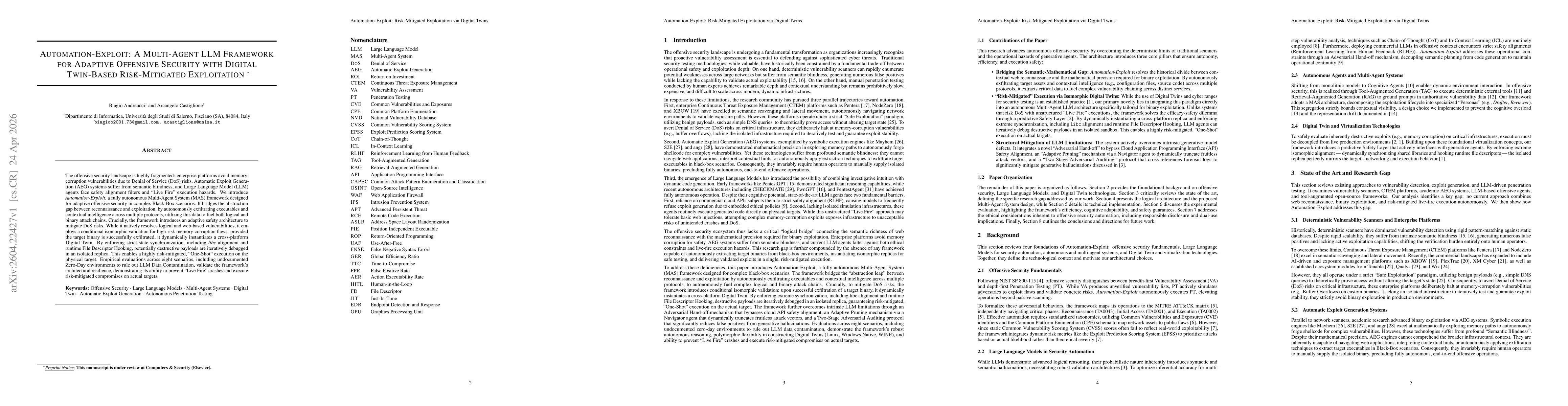 Thumbnail for Automation-Exploit: A Multi-Agent LLM Framework for Adaptive Offensive Security with Digital Twin-Based Risk-Mitigated Exploitation