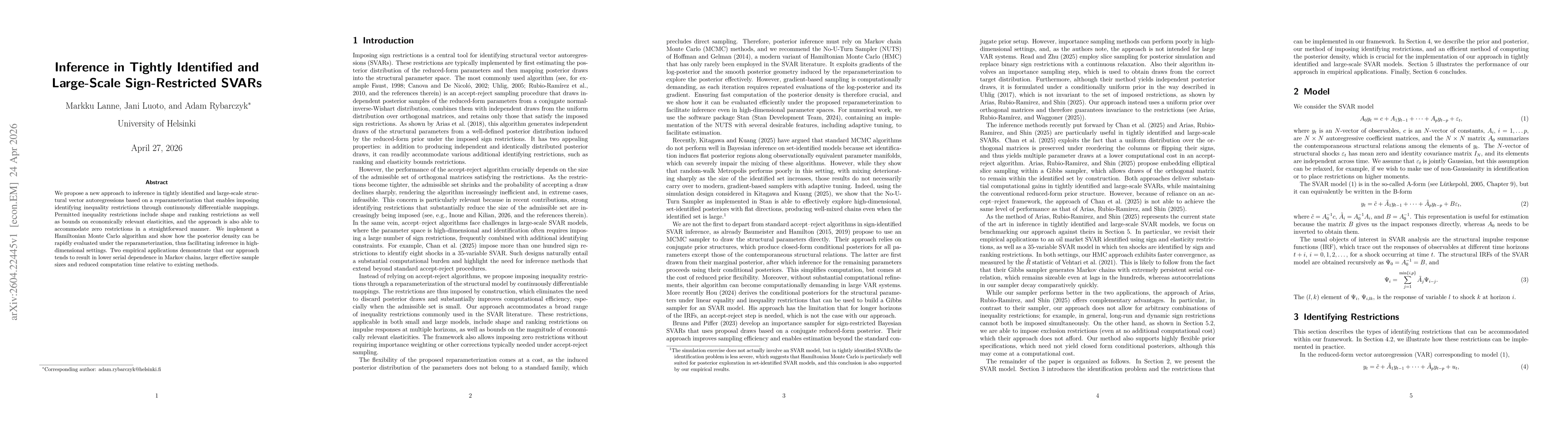 Thumbnail for Inference in Tightly Identified and Large-Scale Sign-Restricted SVARs