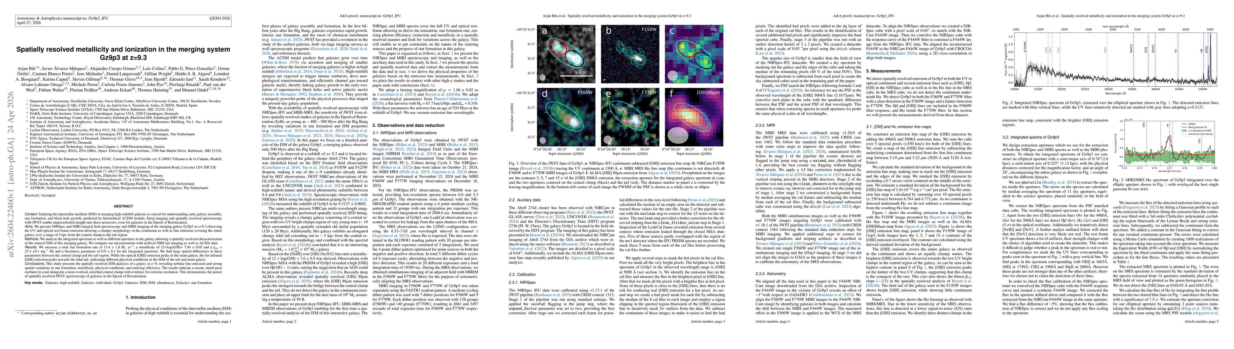 Thumbnail for Spatially resolved metallicity and ionization in the merging system Gz9p3 at z=9.3