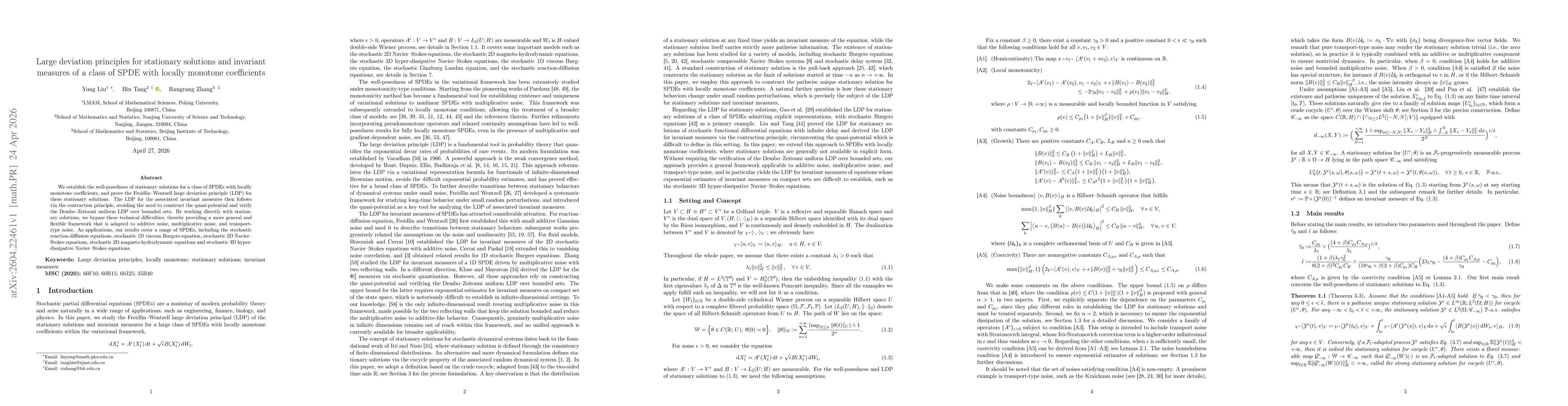Thumbnail for Large deviation principles for the stationary solutions and invariant measures of a class of SPDE with locally monotone coefficients