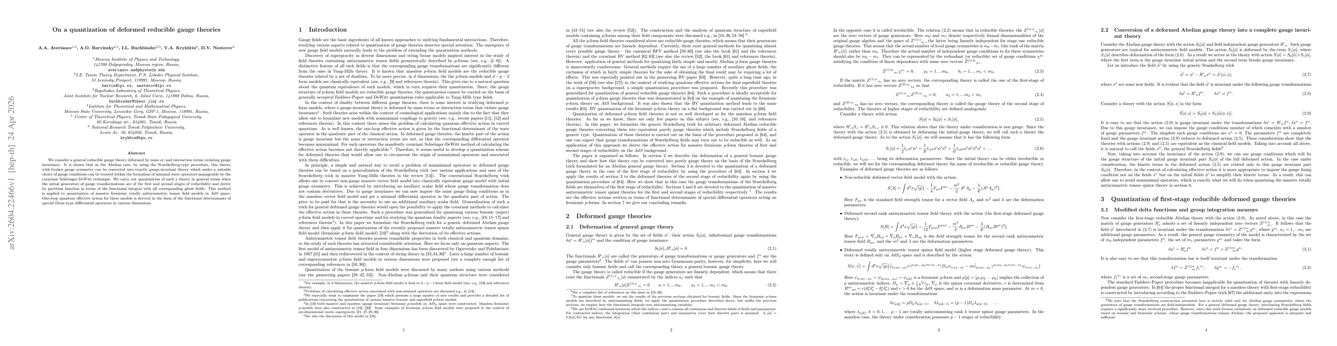 Thumbnail for On a quantization of deformed reducible gauge theories