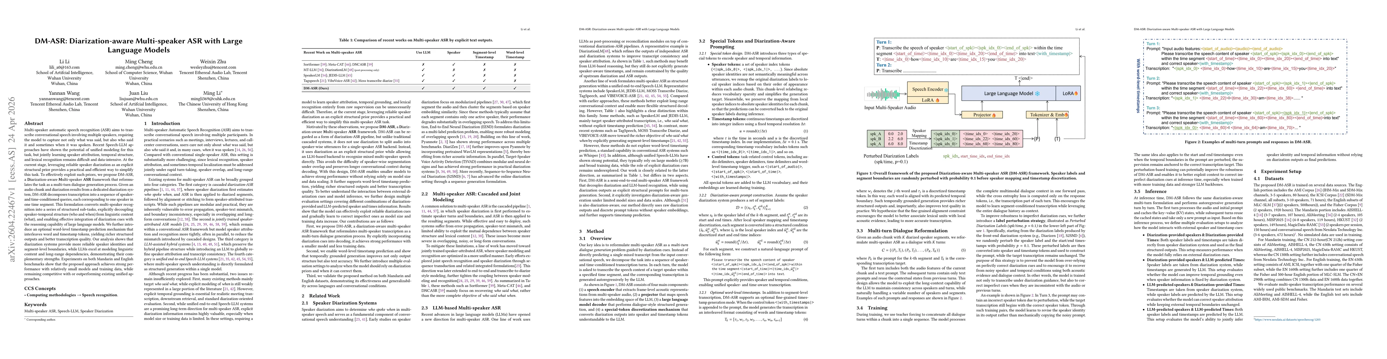 Thumbnail for DM-ASR: Diarization-aware Multi-speaker ASR with Large Language Models