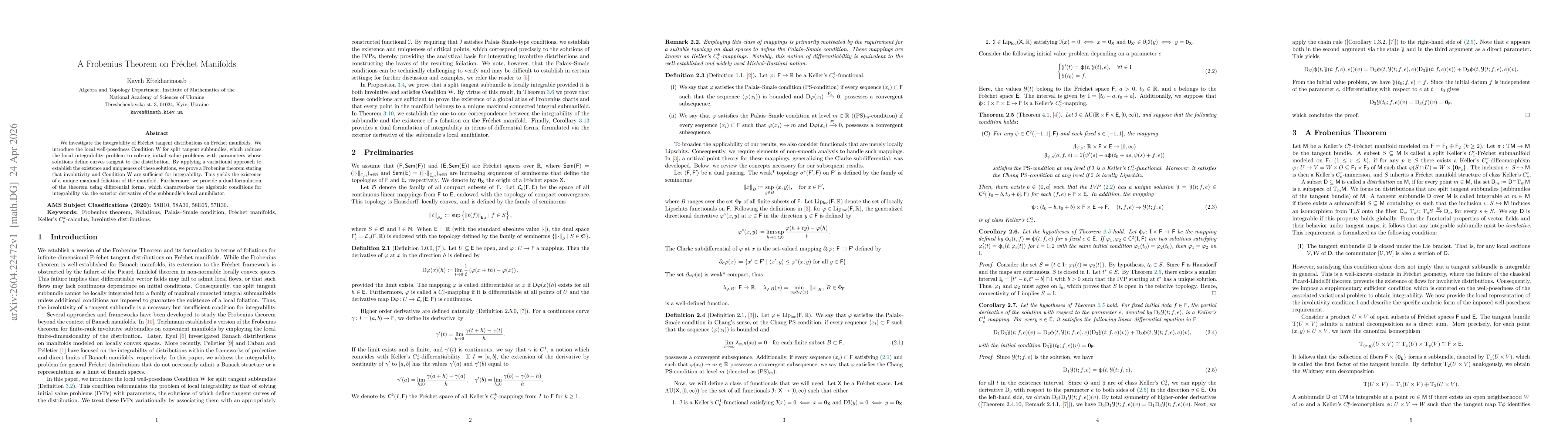 Thumbnail for A Frobenius Theorem on Fréchet Manifolds