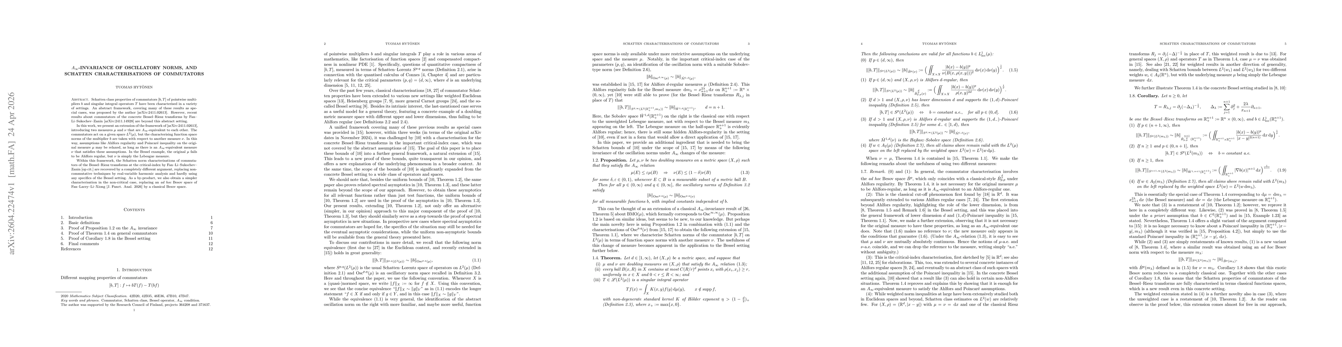 Thumbnail for $A_\infty$-invariance of oscillatory norms, and Schatten characterisations of commutators