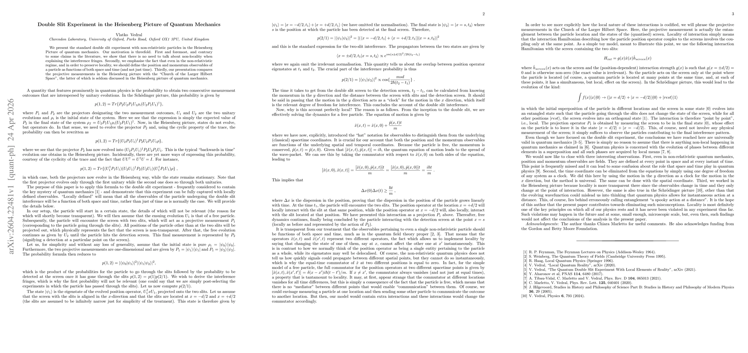 Thumbnail for Double Slit Experiment in the Heisenberg Picture of Quantum Mechanics