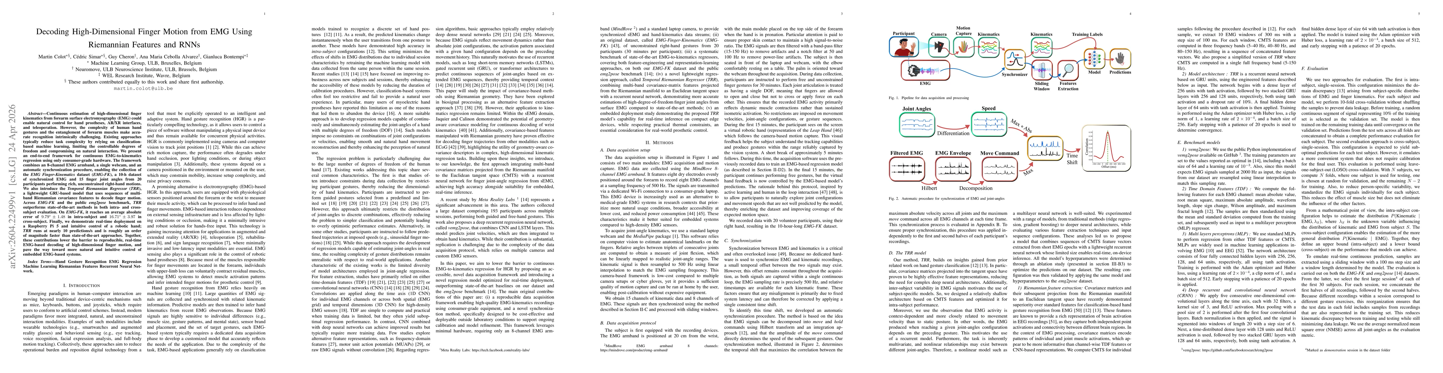 Thumbnail for Decoding High-Dimensional Finger Motion from EMG Using Riemannian Features and RNNs