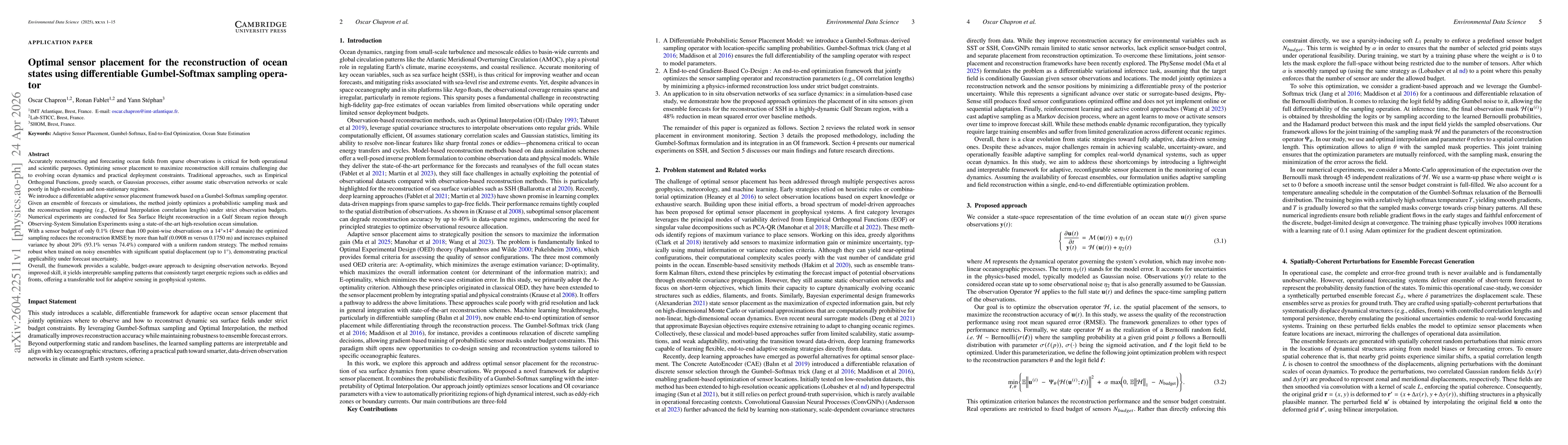 Thumbnail for Optimal sensor placement for the reconstruction of ocean states using differentiable Gumbel-Softmax sampling operator