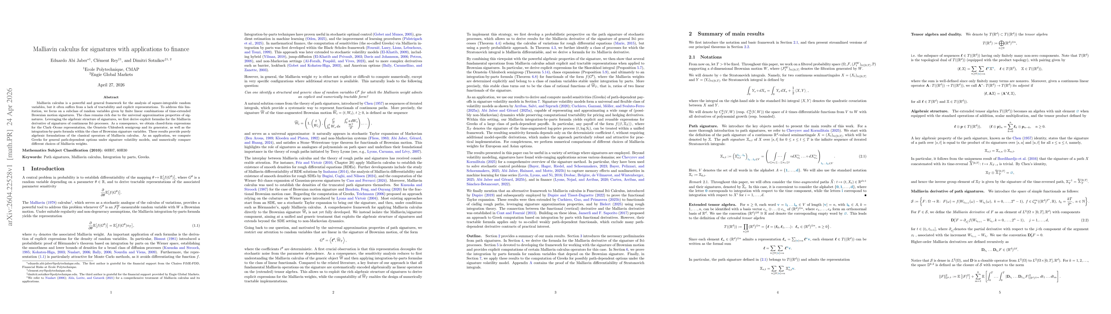 Thumbnail for Malliavin calculus for signatures with applications to finance